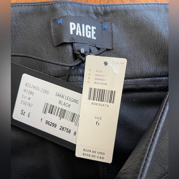 New Anthropologie Paige Sakai Faux Leather Leggings Black Size 6 - Picture 5 of 8